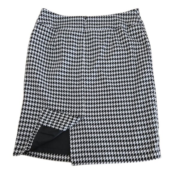 Kasper Black White Houndstooth Skirt 4 Petite - Picture 4 of 7